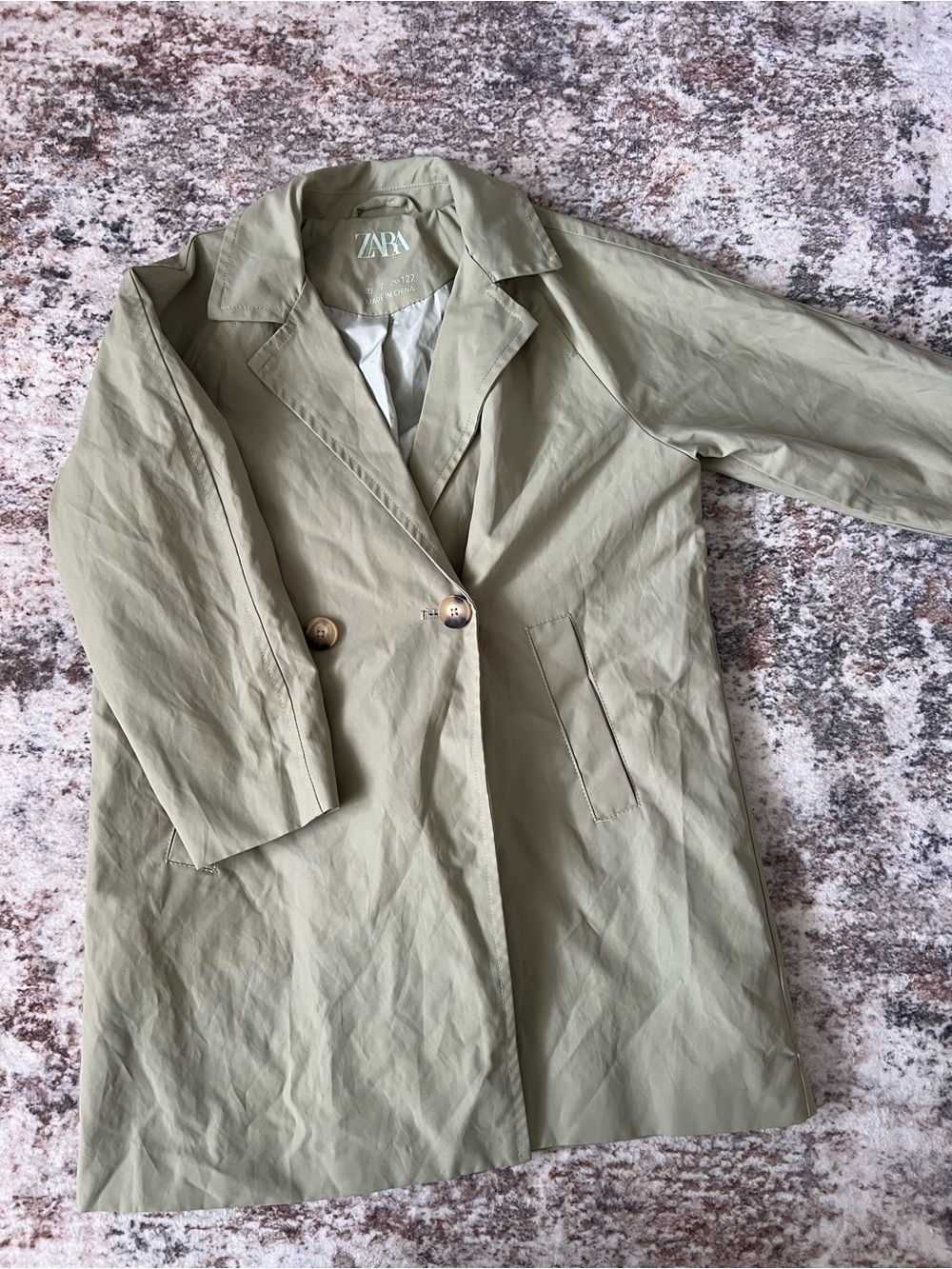 Zara Light Olive Double-Breasted Pea Coat